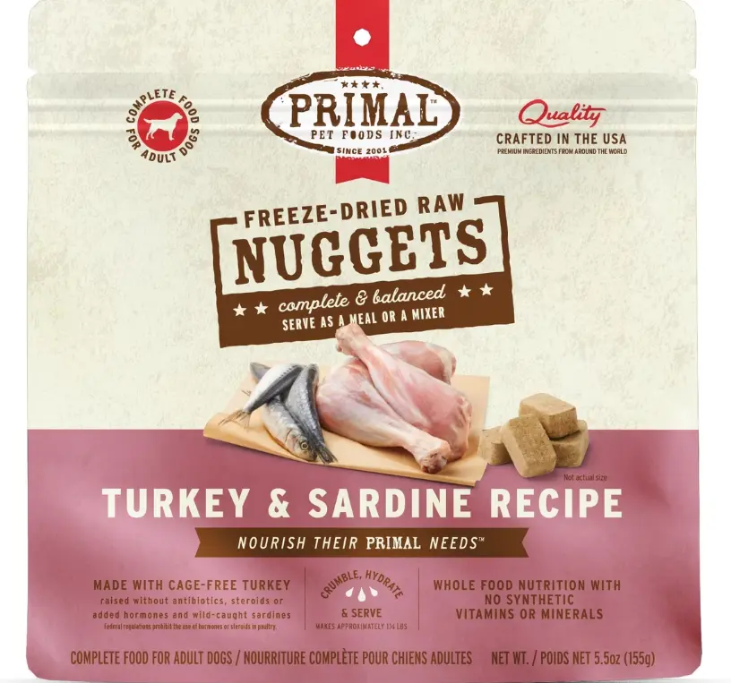 Primal Freeze Dried Raw Nuggets Turkey & Sardine Recipe Dog Food 5.5oz