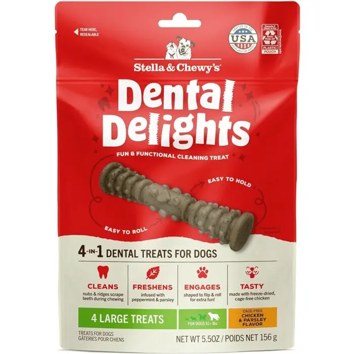 Stella & Chewy's - Dental Delights Freeze-Dried Chicken 4 In 1 Dental Dogs Treats for Large Dogs 4 Large Treats (5.5OZ) 156g